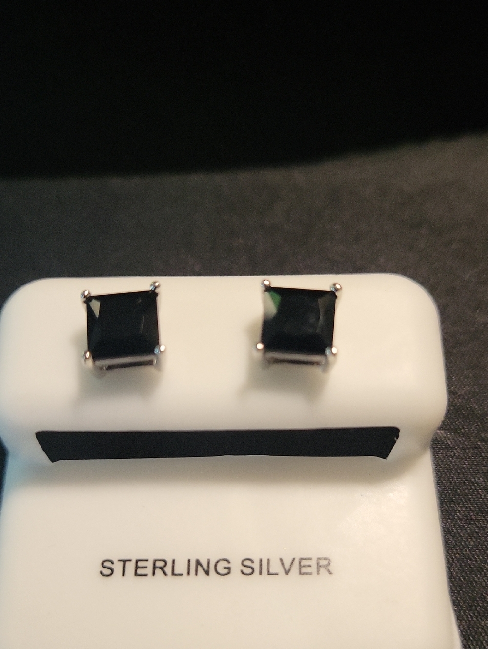 Sterling Silver Black Square Stud Earrings